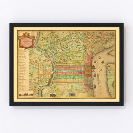 Vintage Map of Philadelphia, Pennsylvania 1802