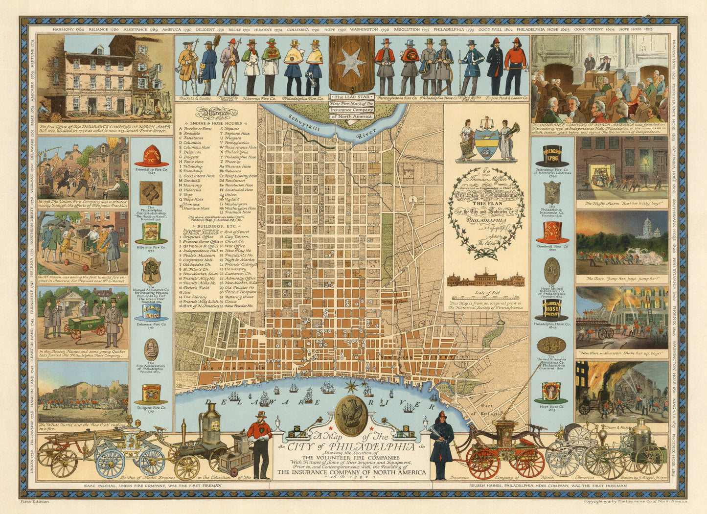 Vintage Map of Philadelphia, Pennsylvania 1938