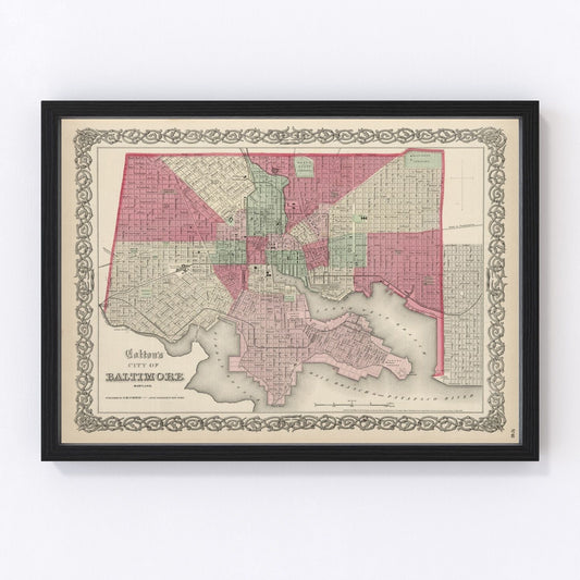 Vintage Map of Baltimore, Maryland 1865