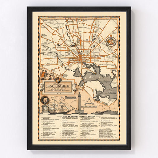Vintage Map of Baltimore, Maryland 1936