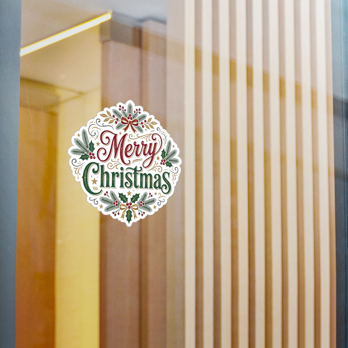 Merry Christmas Vinyl Decal — Holiday Wreath Sticker for Windows, Laptops & Gifts