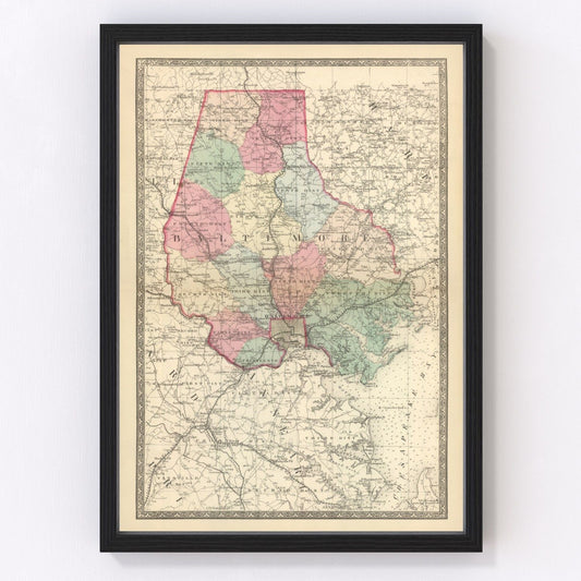 Vintage Map of Baltimore, Maryland 1866