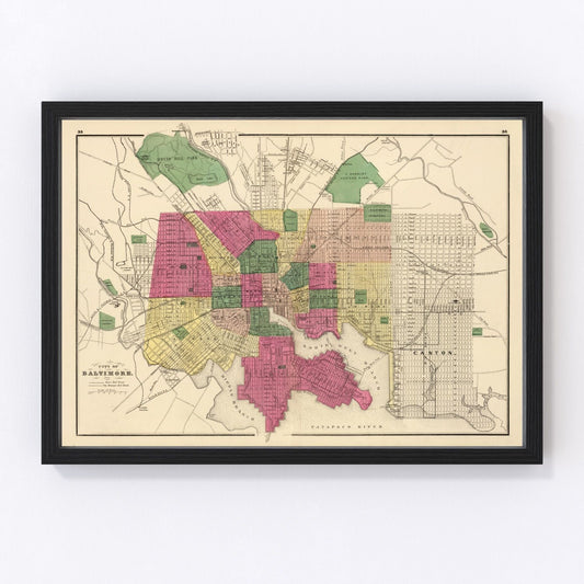 Vintage Map of Baltimore, Maryland 1873