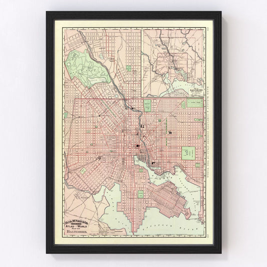 Vintage Map of Baltimore, Maryland 1897