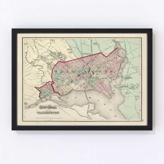 Vintage Map of Washington, DC 1874