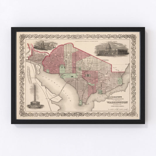 Vintage Map of Washington, DC 1866