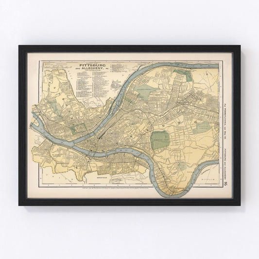 Vintage Map of Pittsburgh, Pennsylvania 1891