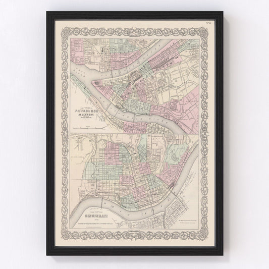 Vintage Map of Pittsburgh, Pennsylvania 1886