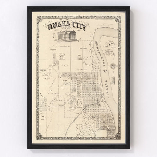 Vintage Map of Omaha, Nebraska 1866