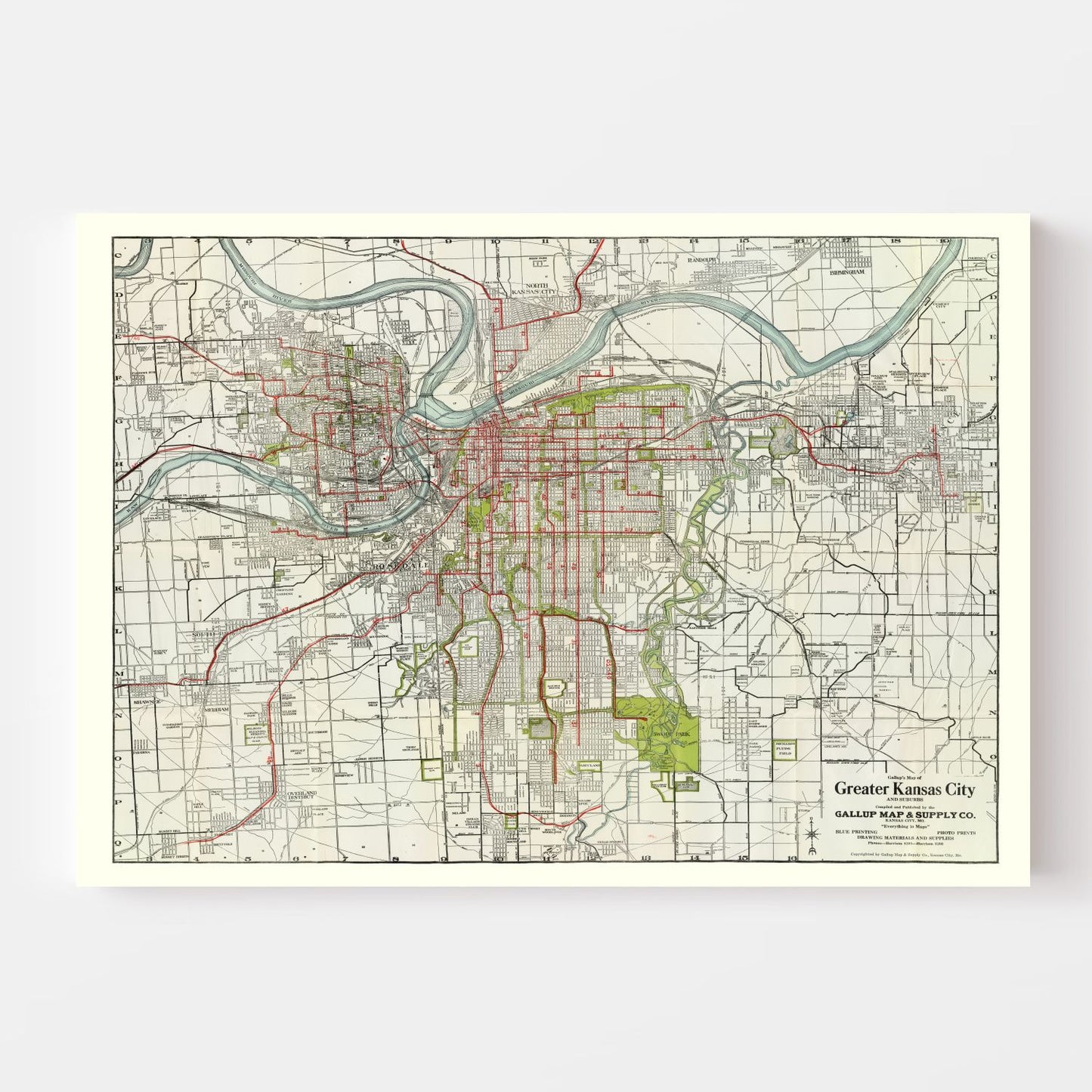Vintage Map of Kansas City, Kansas 1920