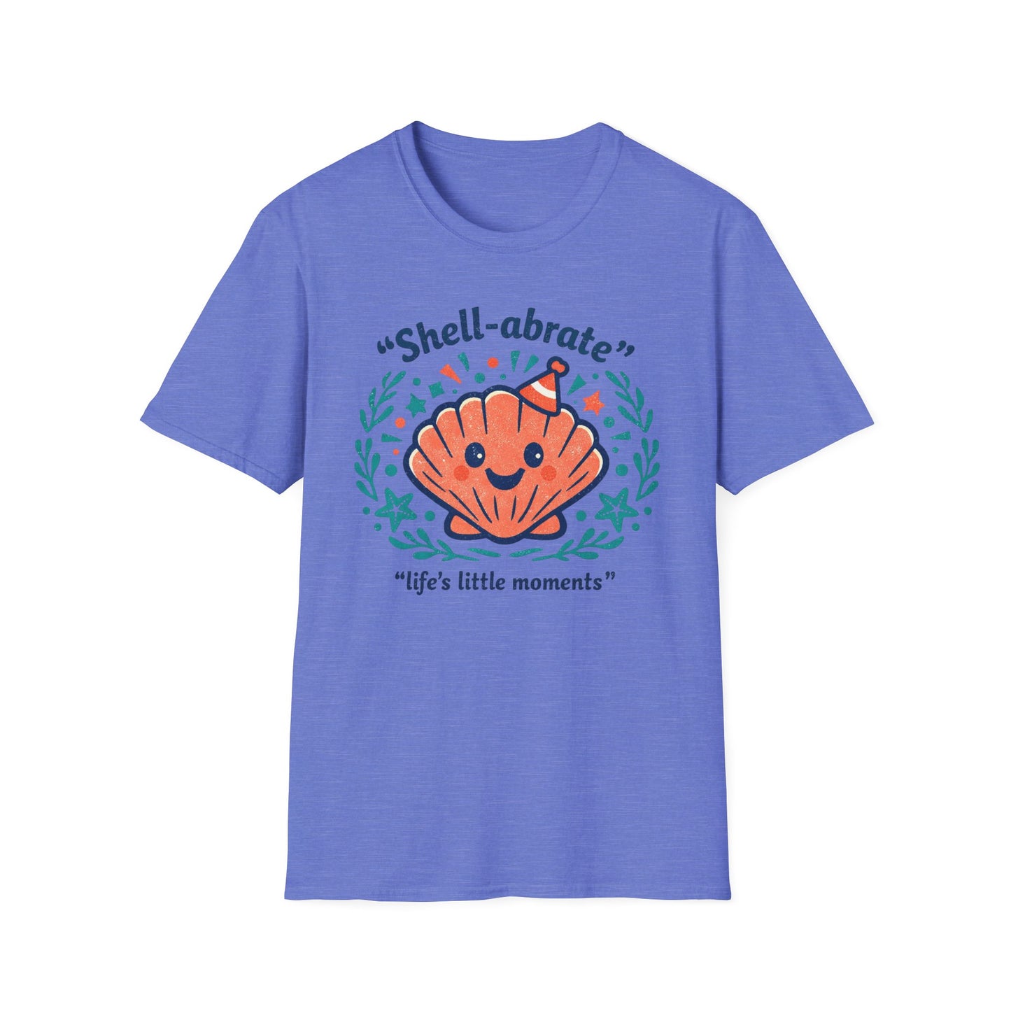 Shell-abrate Happy Seashell T-Shirt — "life's little moments" Cute Beach Graphic Tee