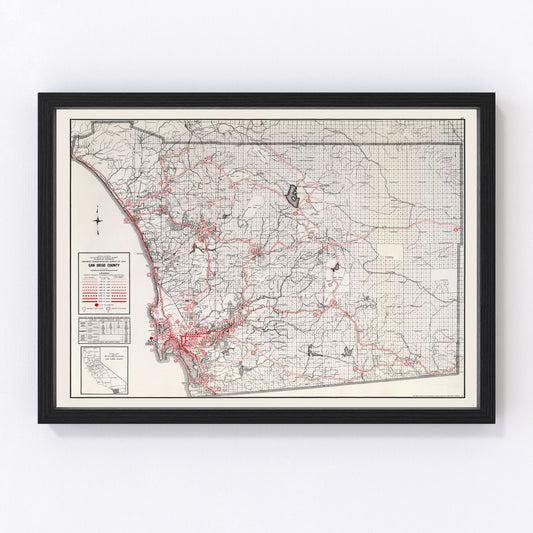 Vintage Map of San Diego County, California 1935