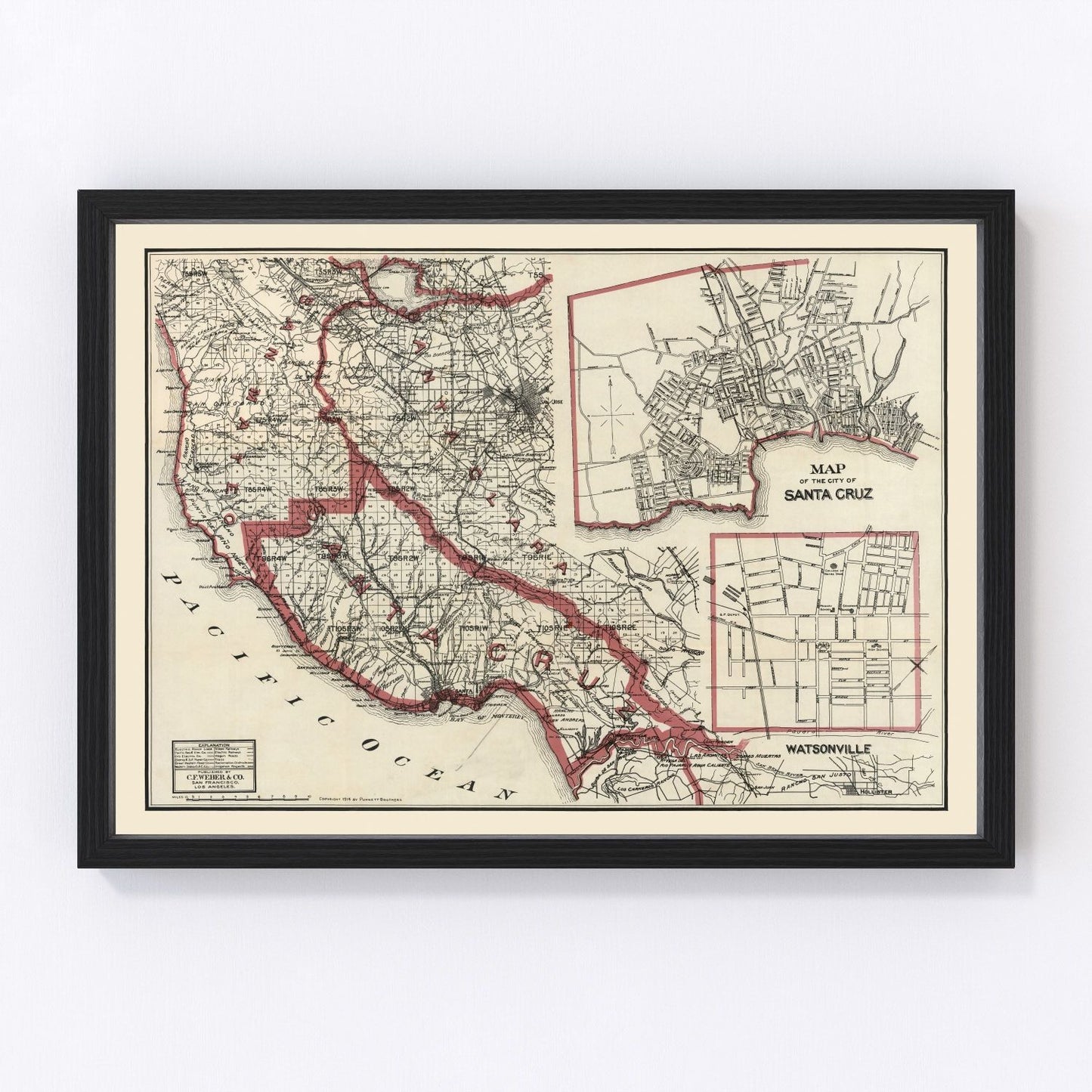 Vintage Map of Santa Cruz County, California 1914