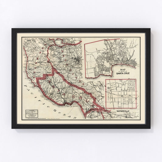 Vintage Map of Santa Cruz County, California 1914