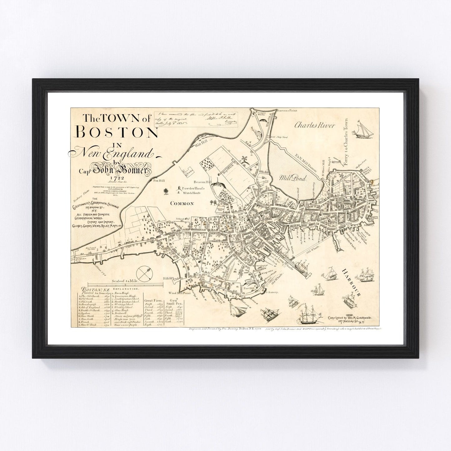 Vintage Map of Boston, Massachusetts 1835