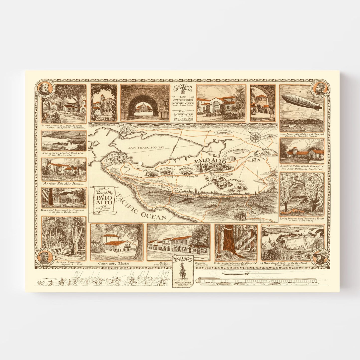 Vintage Map of Palo Alto, California 1925