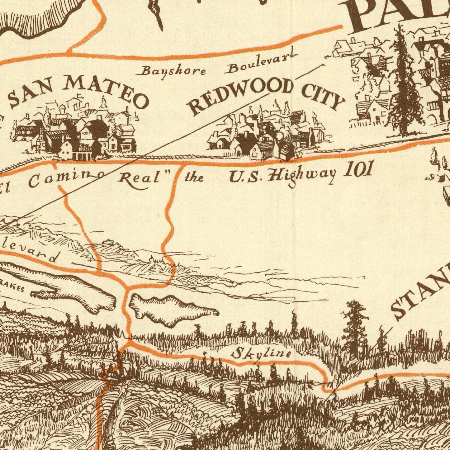 Vintage Map of Palo Alto, California 1925