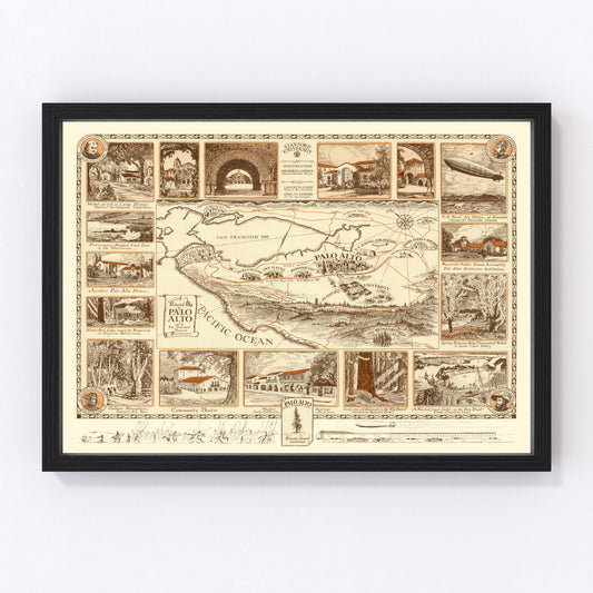 Vintage Map of Palo Alto, California 1925