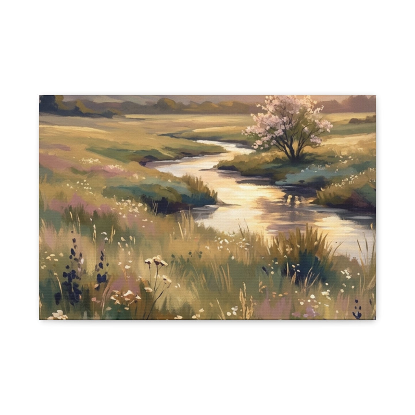 Serene Meadow Stream Matte Canvas Art — Stretched Wall Decor