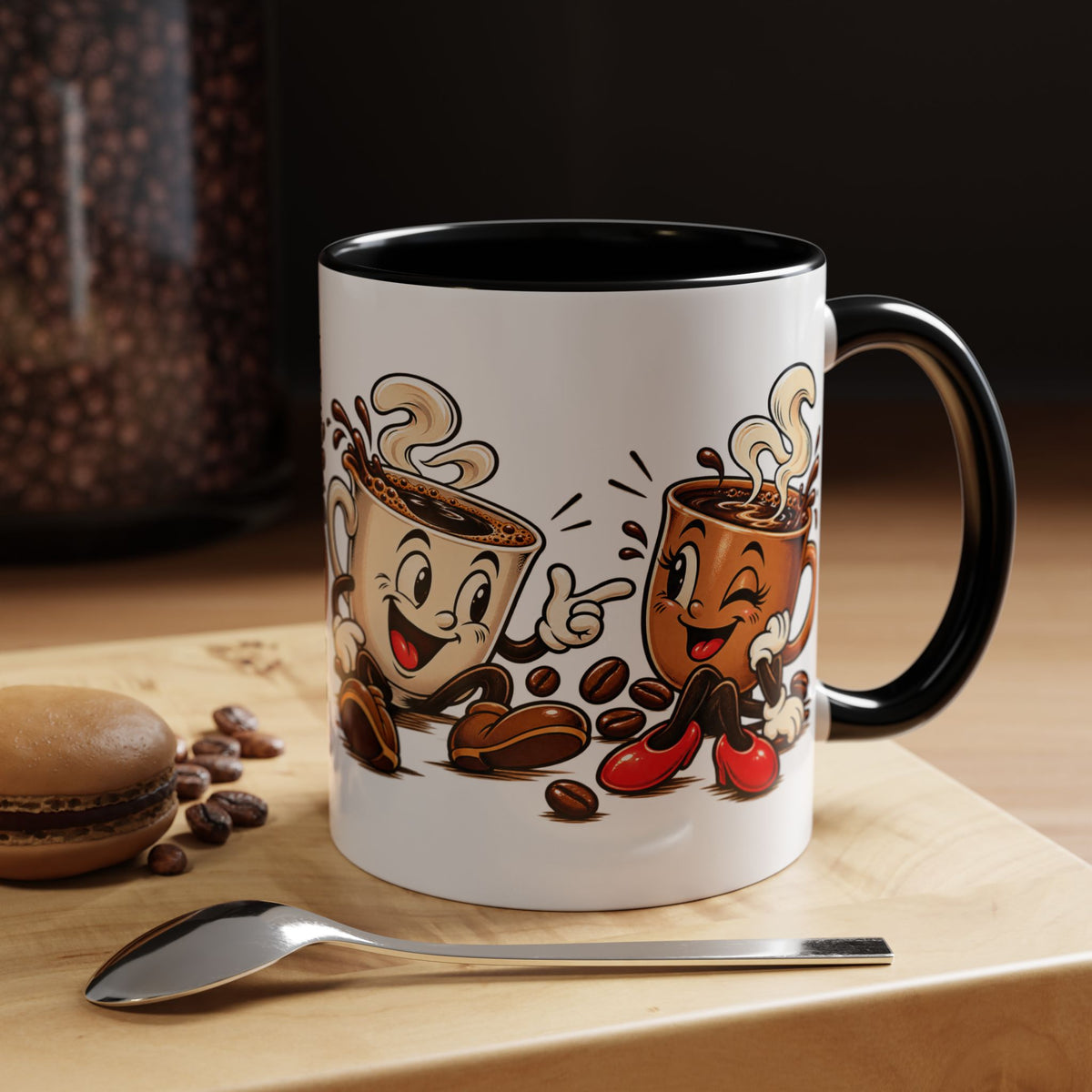 Coffee Cartoon Mug — Cute Dancing Coffee Cups Accent Mug