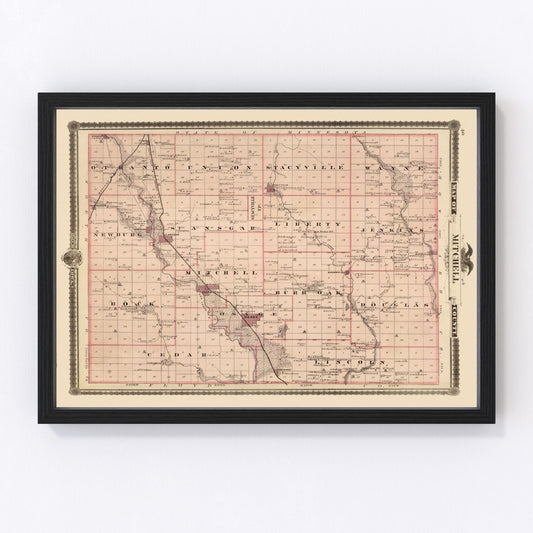 Vintage Map of Mitchell County, Iowa 1875