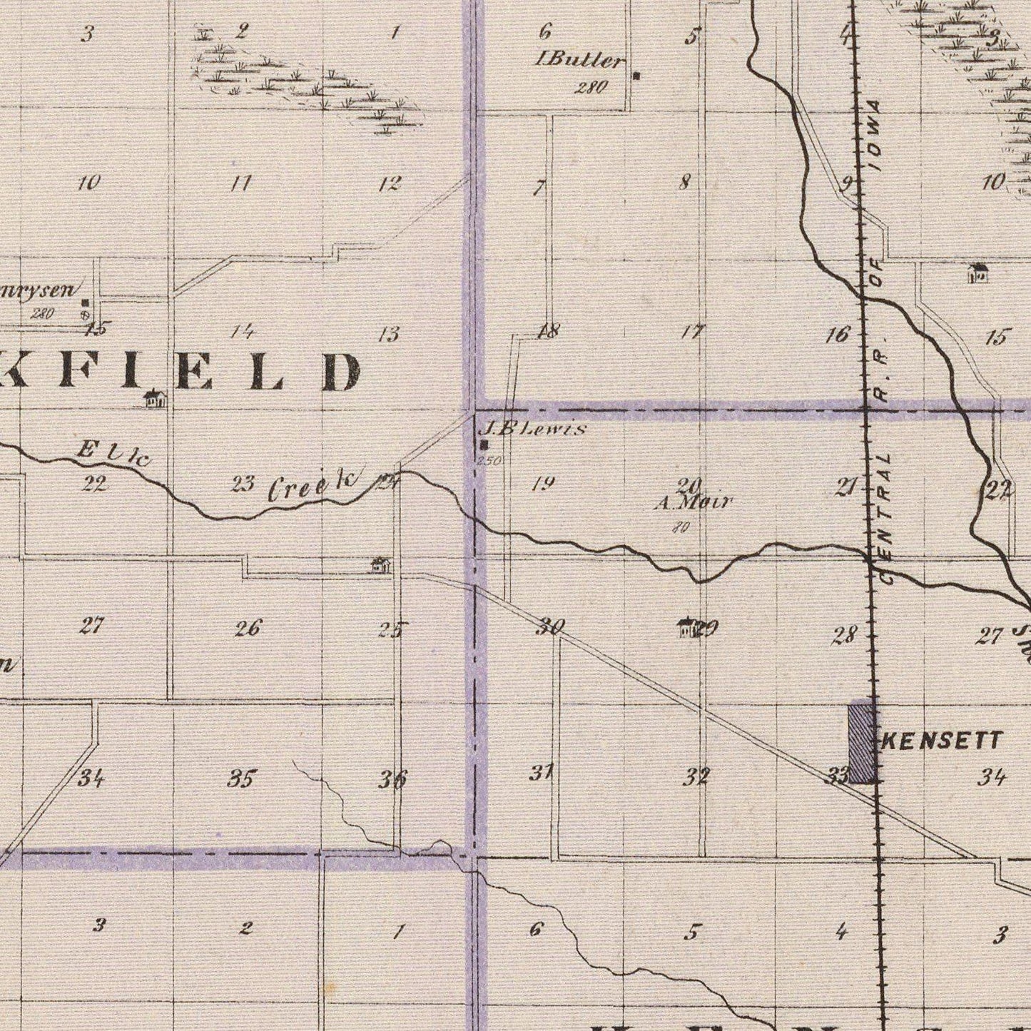 Vintage Map of Worth County, Iowa 1875