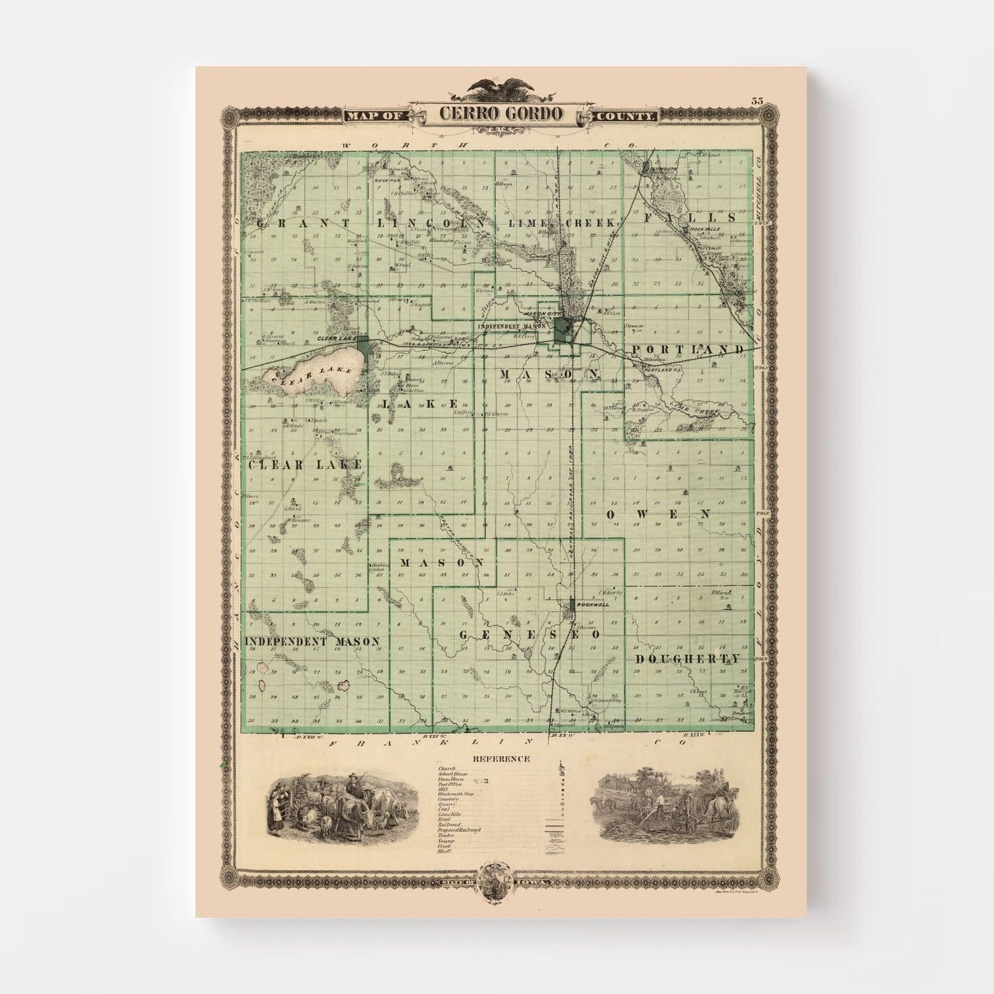 Vintage Map of Cerro Gordo County, Iowa 1875