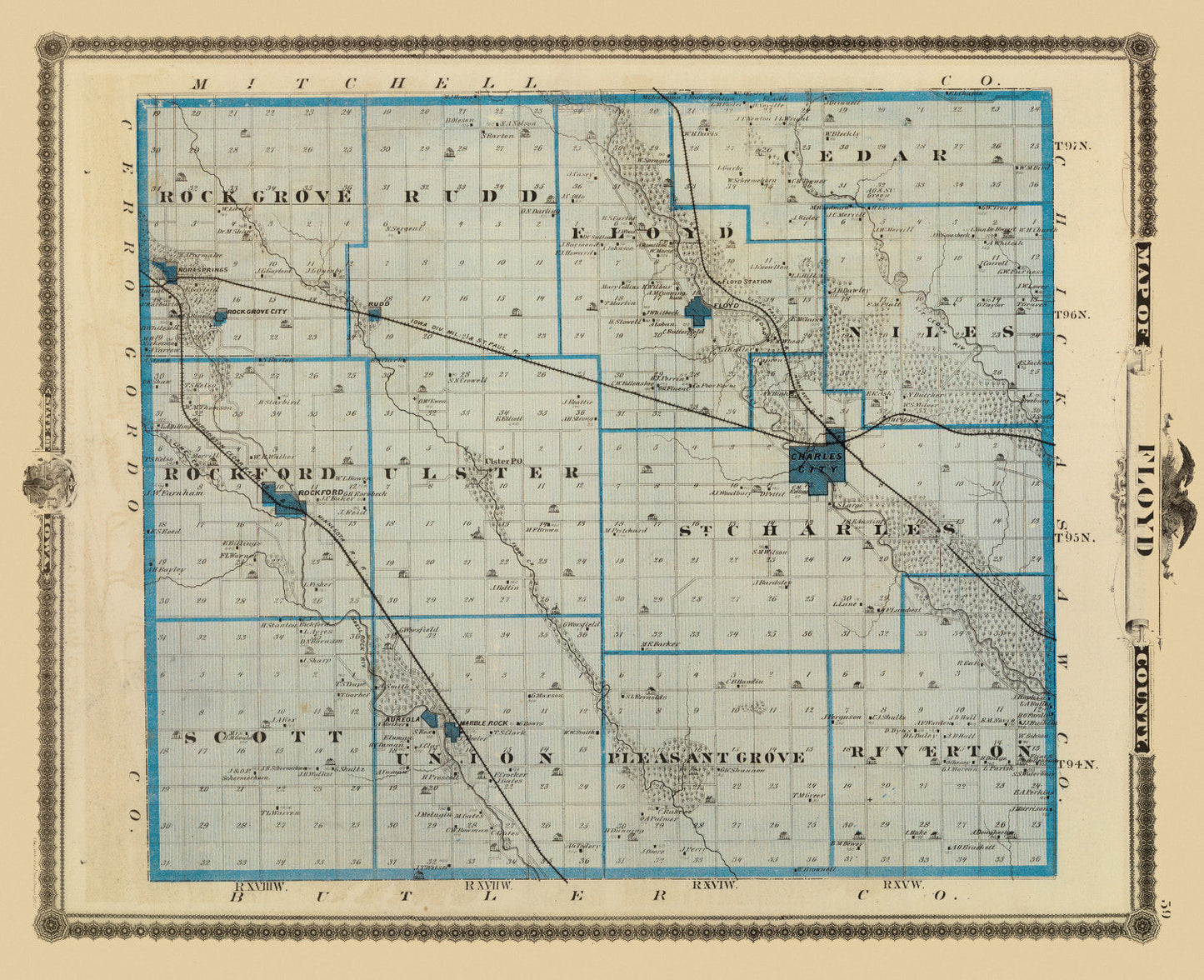 Vintage Map of Floyd County, Iowa 1875
