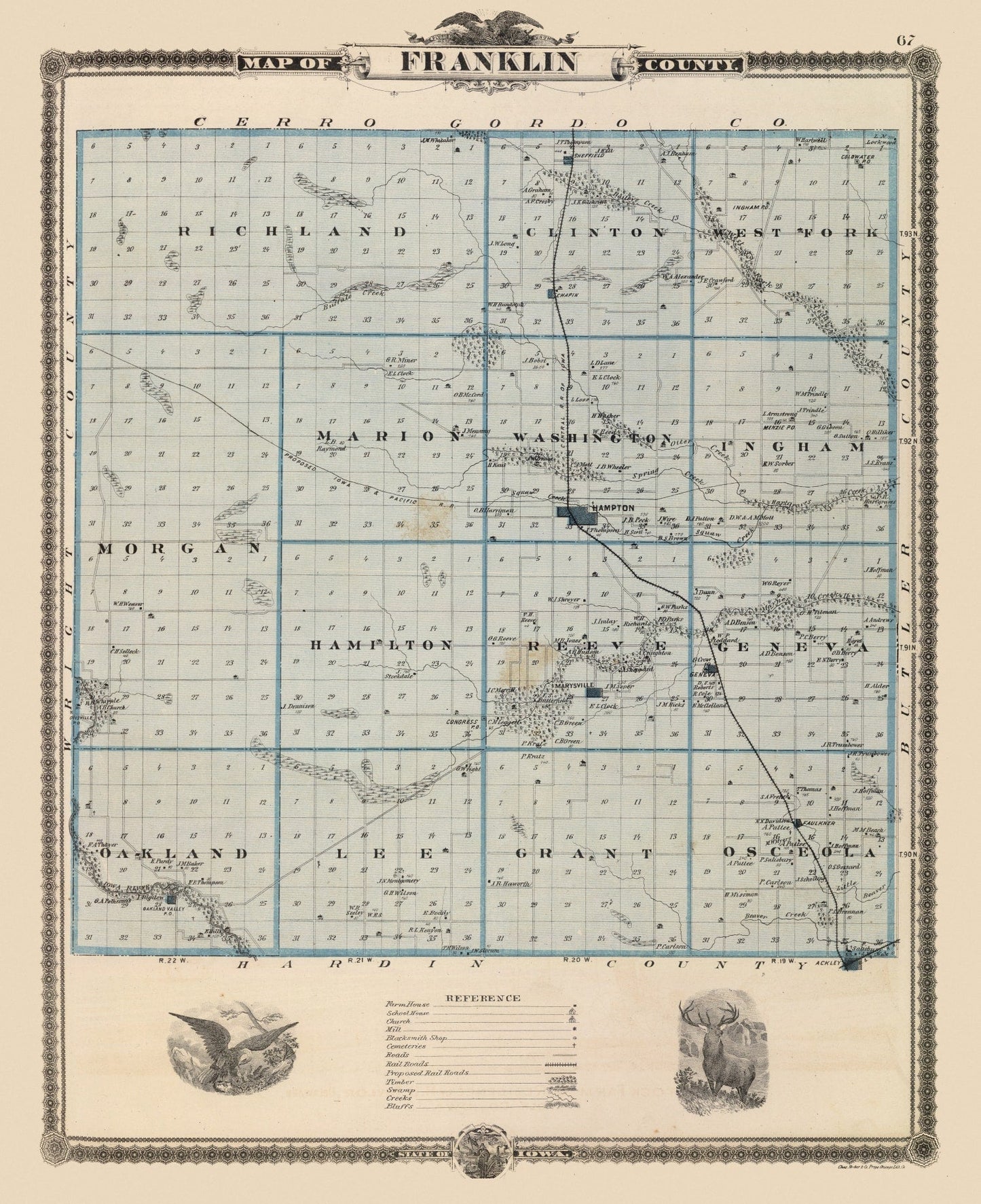 Vintage Map of Franklin County, Iowa 1875