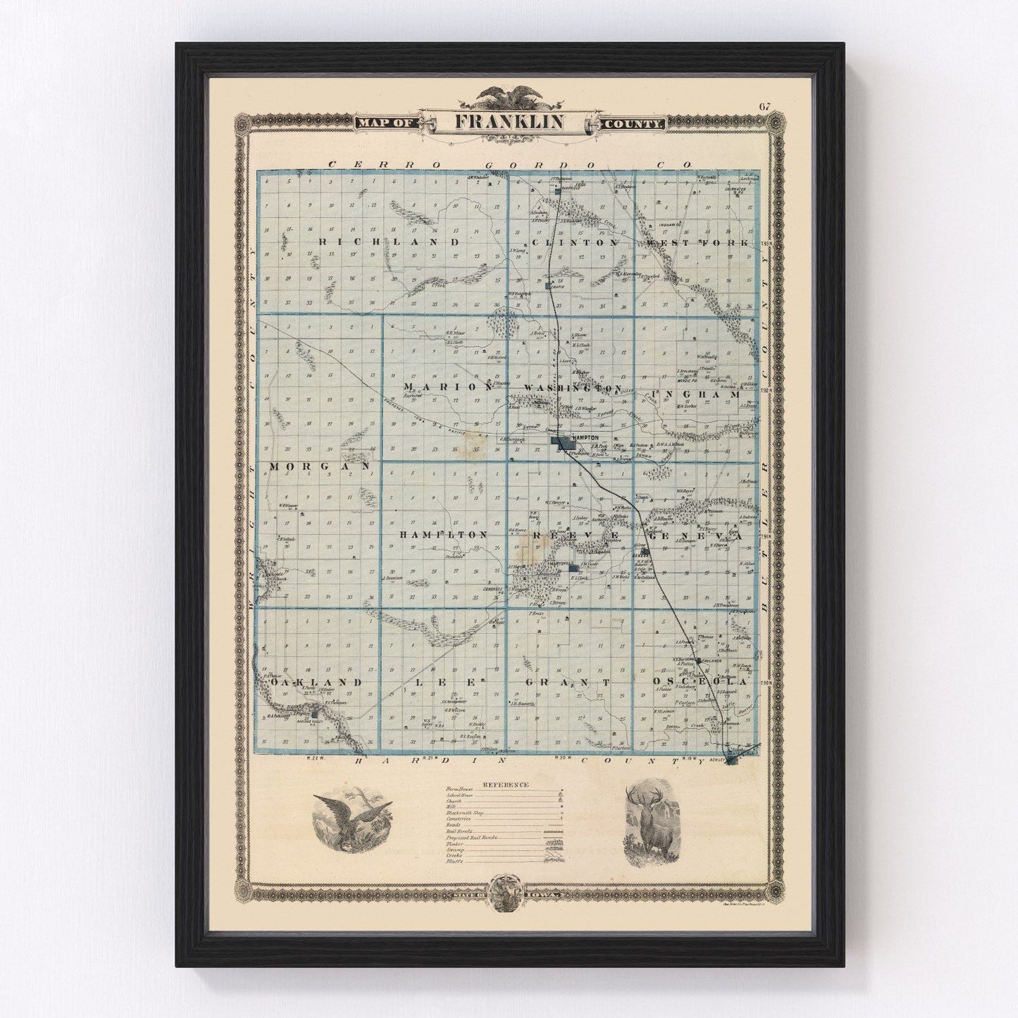 Vintage Map of Franklin County, Iowa 1875