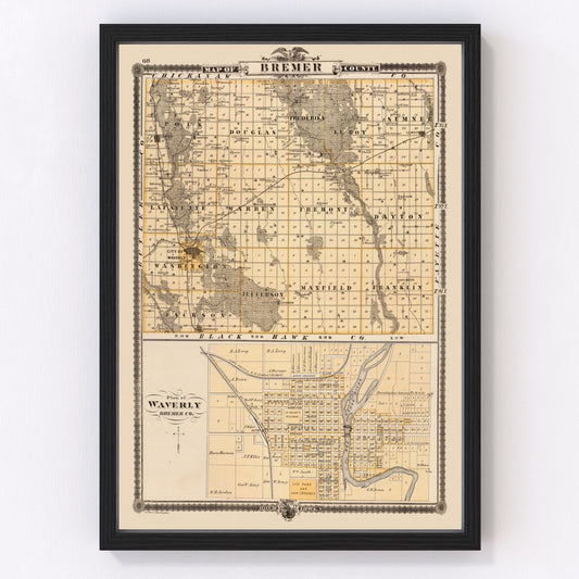 Vintage Map of Bremer County, Iowa 1875
