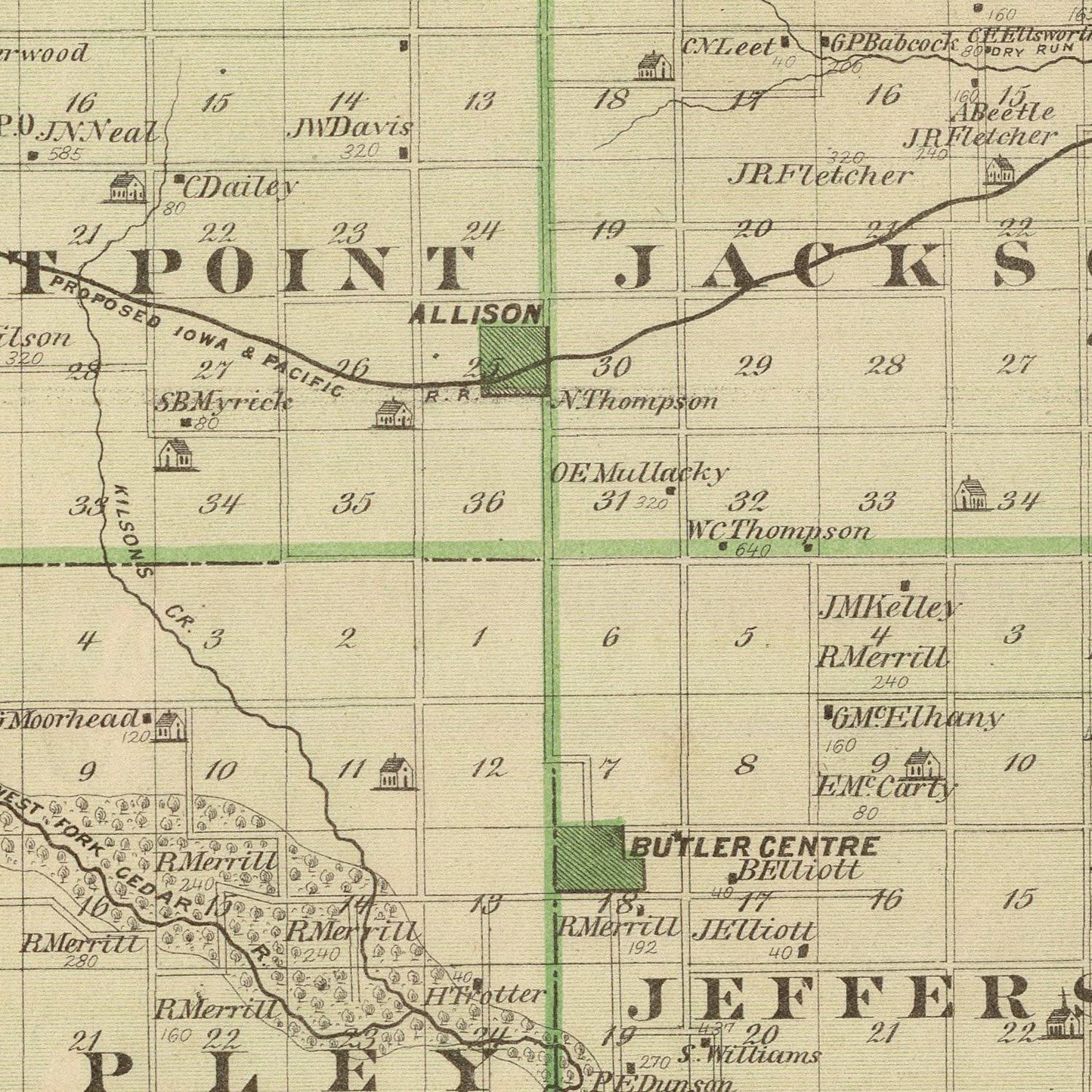 Vintage Map of Butler County, Iowa 1875