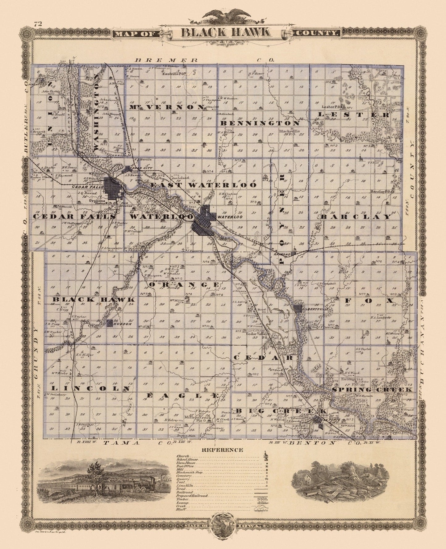 Vintage Map of Black Hawk County, Iowa 1875