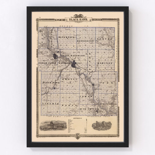 Vintage Map of Black Hawk County, Iowa 1875