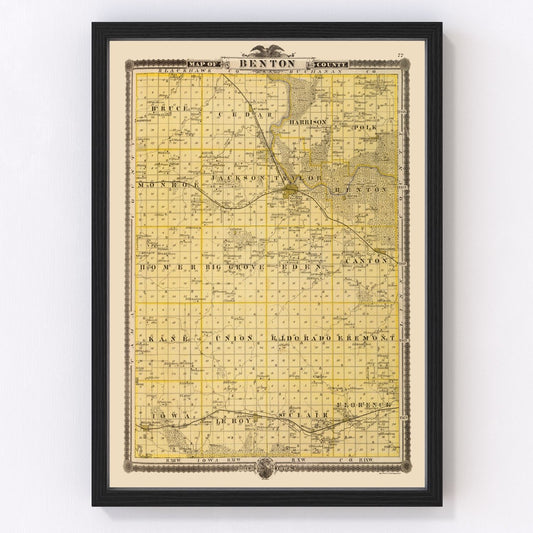 Vintage Map of Benton County, Iowa 1875