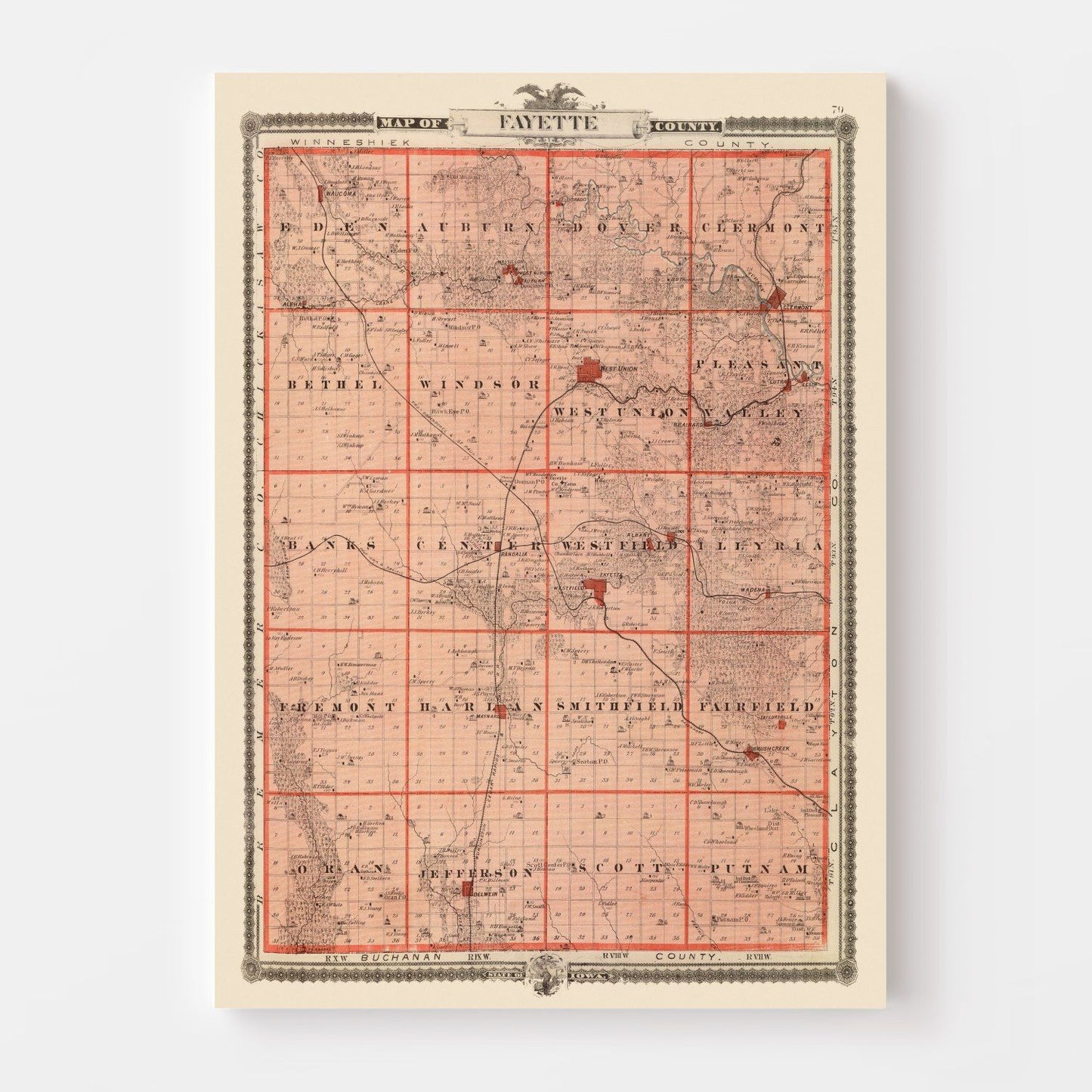 Vintage Map of Fayette County, Iowa 1875