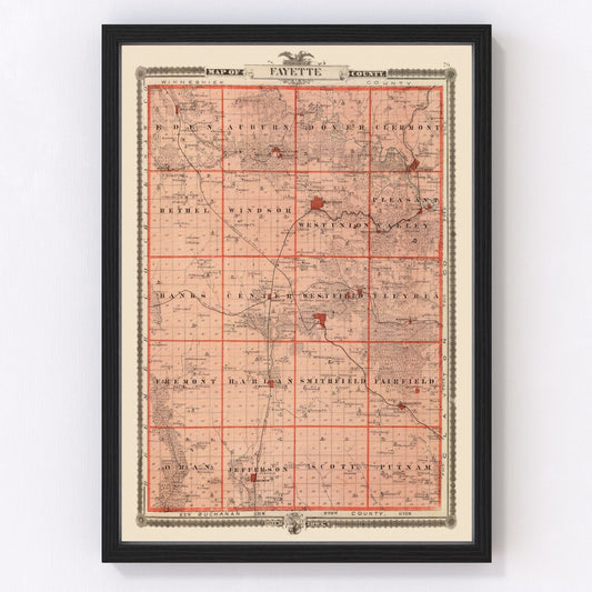Vintage Map of Fayette County, Iowa 1875