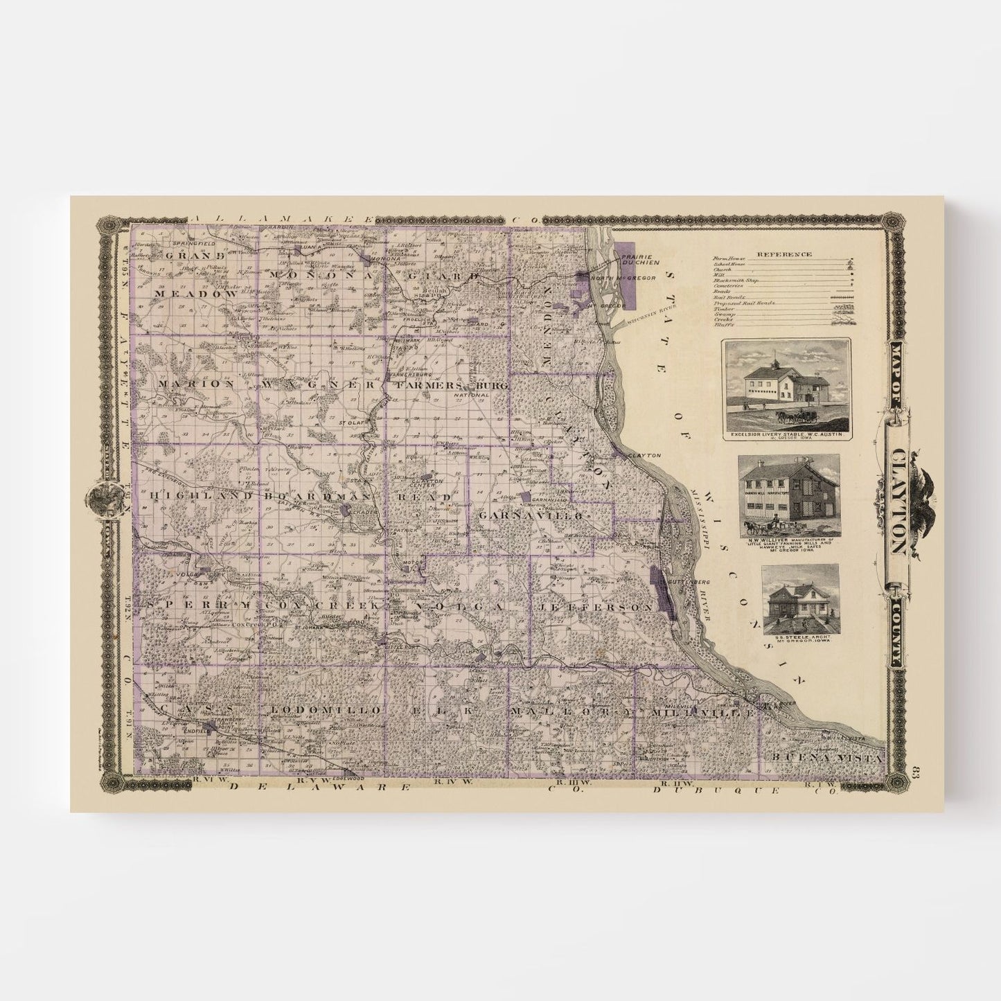 Vintage Map of Clayton County, Iowa 1875
