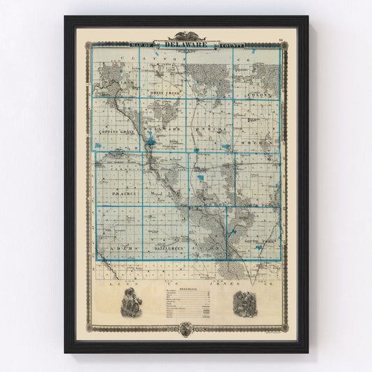 Vintage Map of Delaware County, Iowa 1875