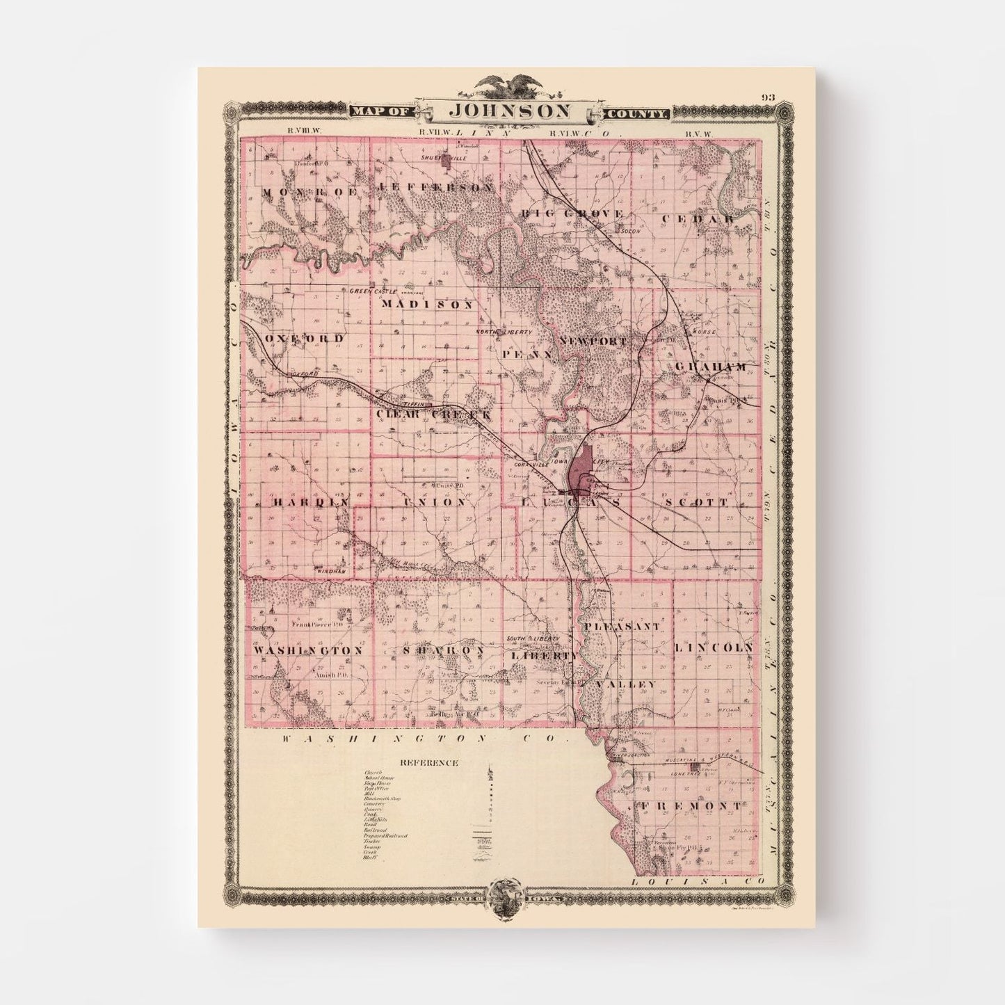 Vintage Map of Johnson County, Iowa 1875