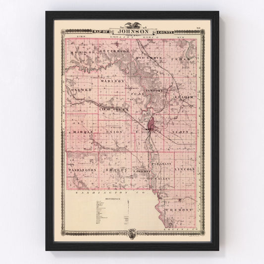 Vintage Map of Johnson County, Iowa 1875