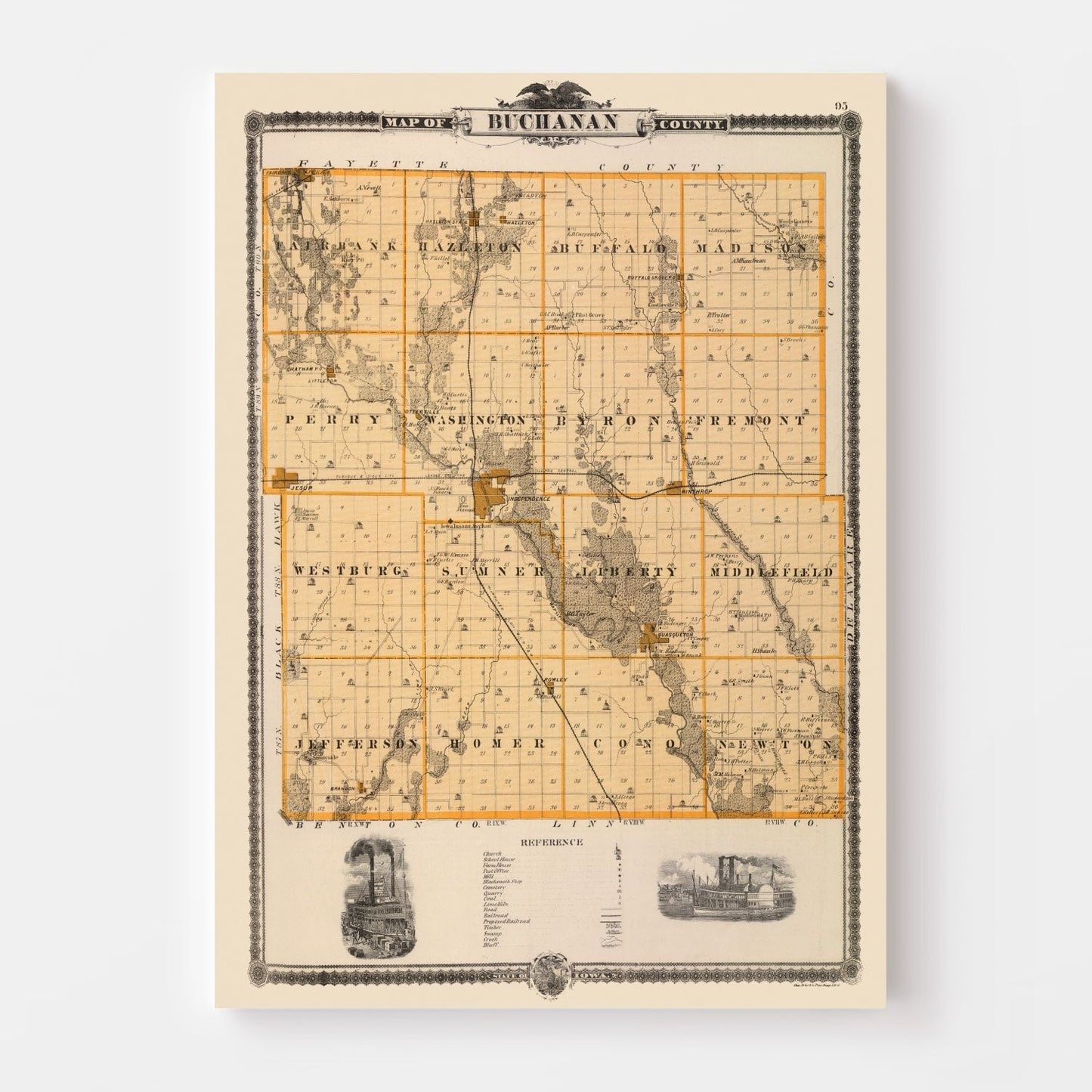 Vintage Map of Buchanan County, Iowa 1875