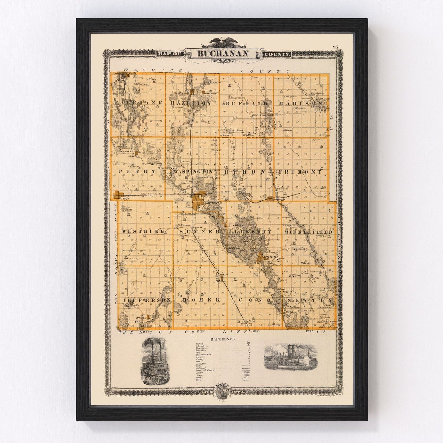 Vintage Map of Buchanan County, Iowa 1875