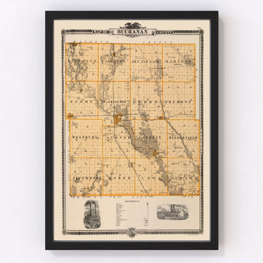 Vintage Map of Buchanan County, Iowa 1875