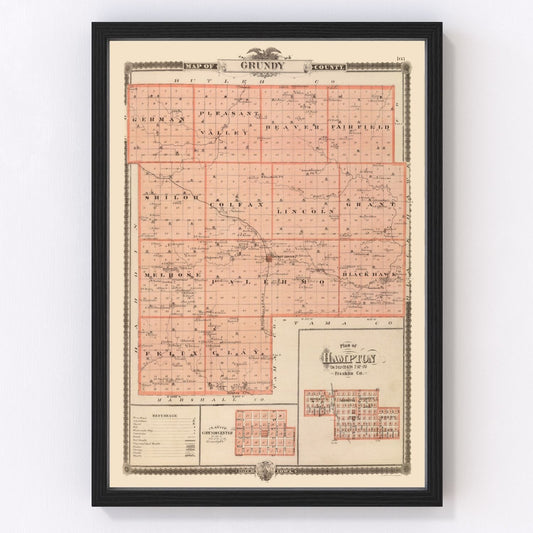 Vintage Map of Grundy County, Iowa 1875