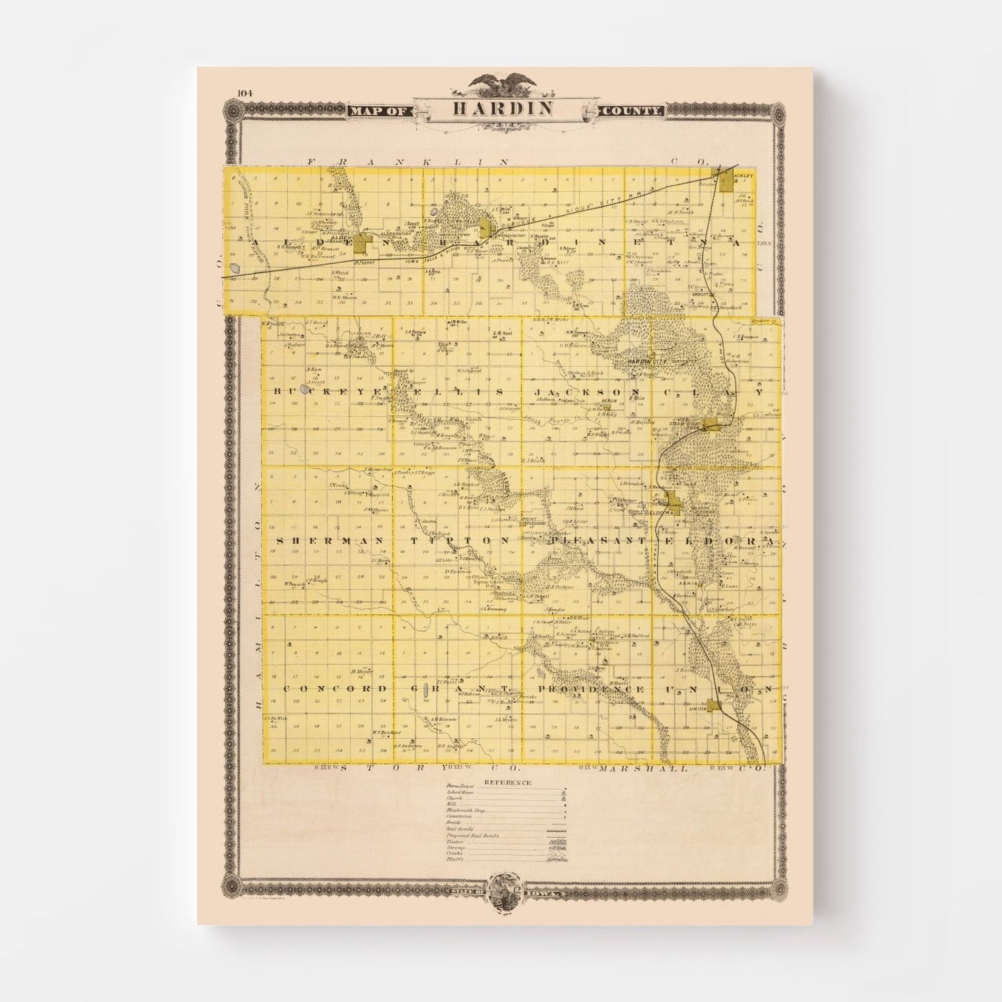 Vintage Map of Hardin County, Iowa 1875