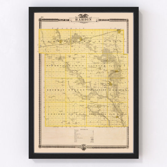 Vintage Map of Hardin County, Iowa 1875