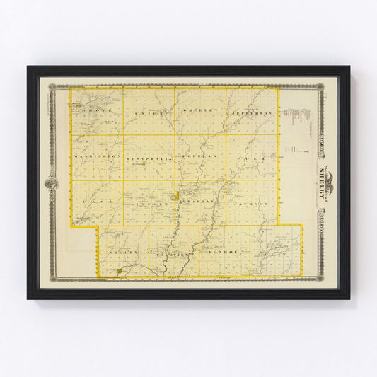Vintage Map of Shelby County, Iowa 1875