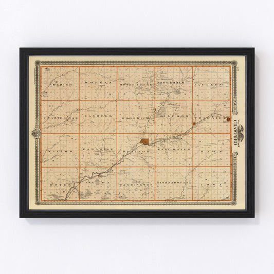 Vintage Map of Crawford County, Iowa 1875