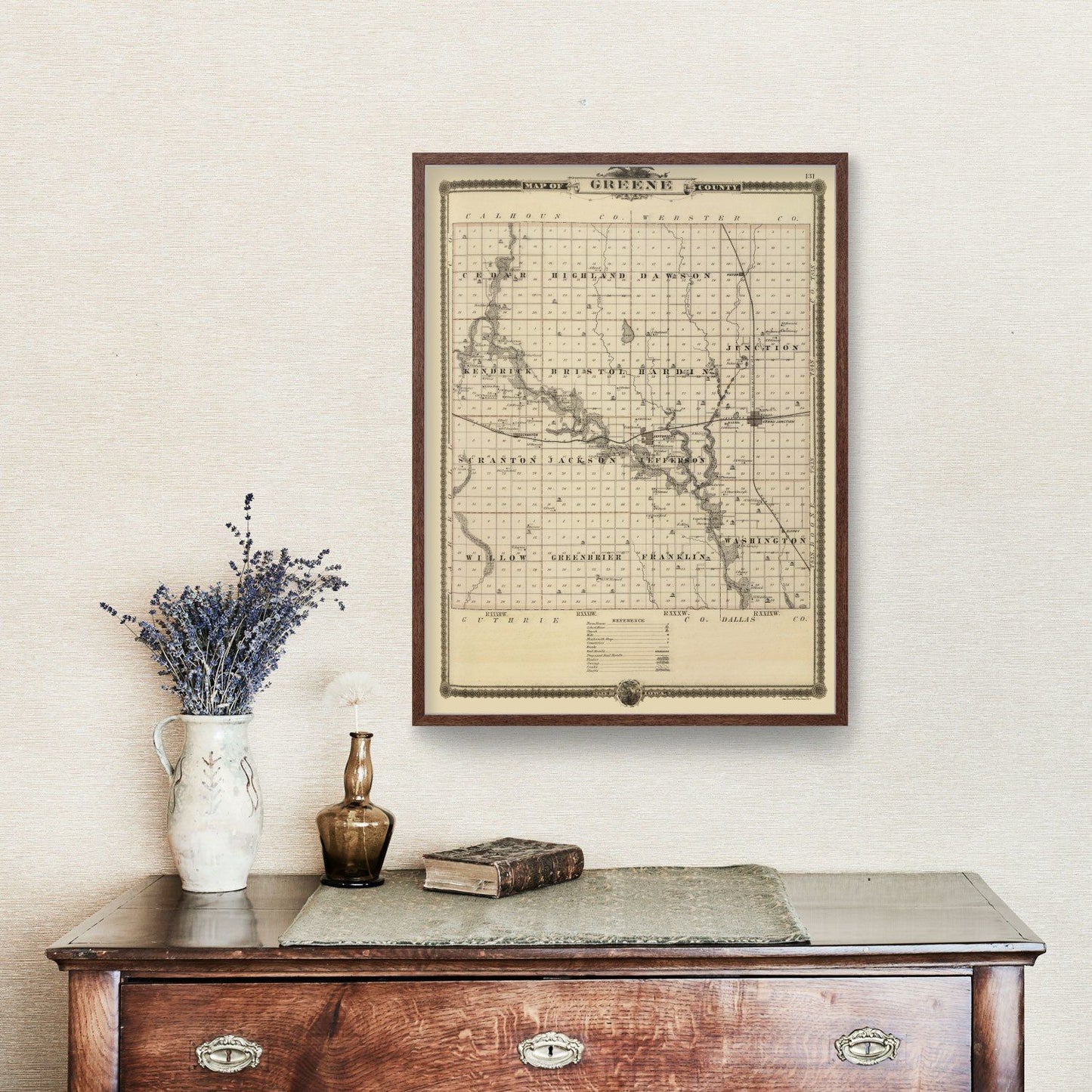 Vintage Map of Greene County, Iowa 1875